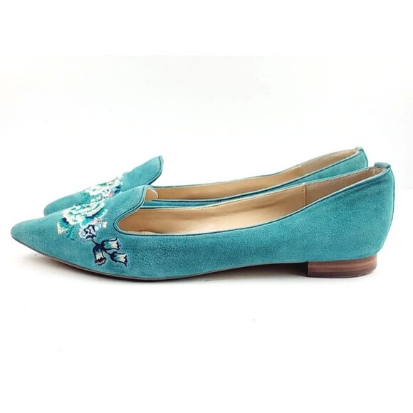 White House Black Market Turquoise embroidered pointy flats - Size 8‎ - Picture 4 of 8